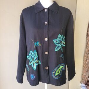 Goodclothes Classics Top Womens Medium Black Embroidered Sequin Paisley Boho Art